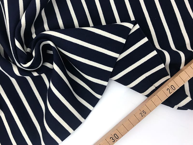 Reststück! 0,80m French Terry Sweat gestreift, Navy Weiß – Bild 2