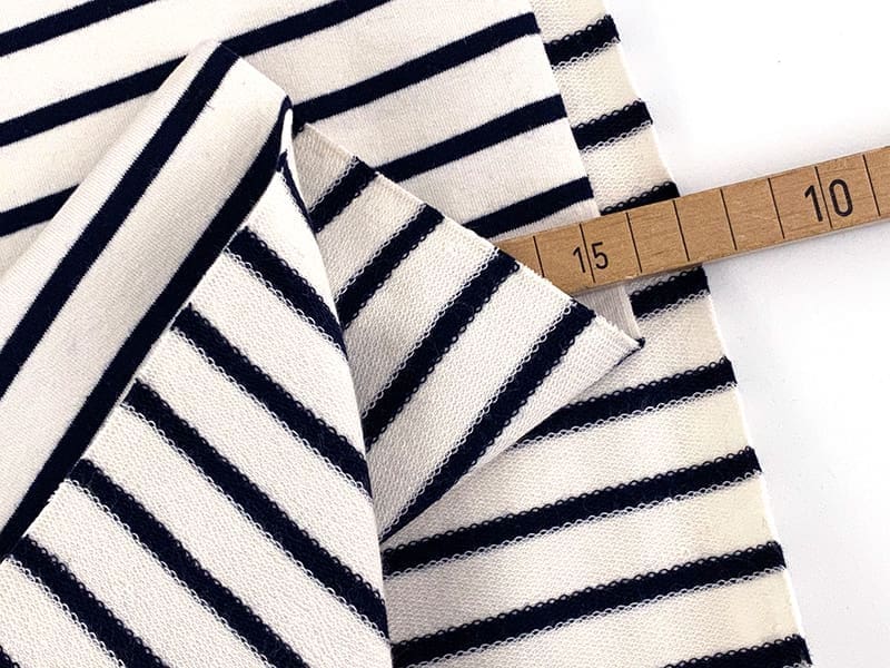 Reststück!!! 0,60m French Terry Sweat gestreift, Weiß Navy – Bild 2
