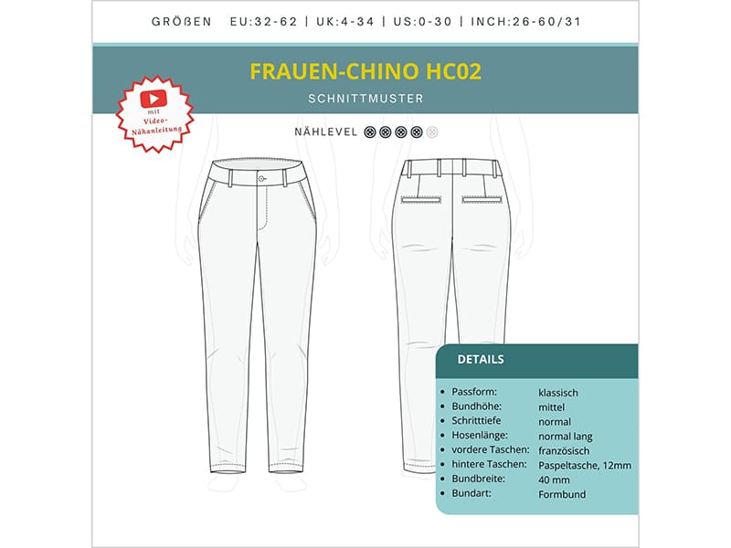 SmartPattern "Frauen Chino HC02", Papierschnittmuster – Bild 2