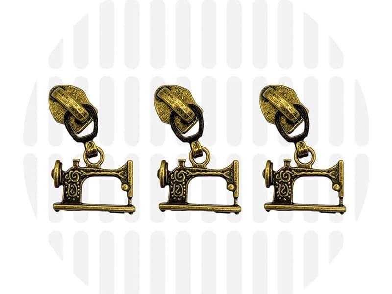 Zipper Zoo Schieber, Sewing Machine, Antique Brass