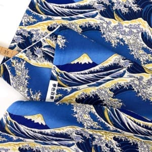 Sevenberry welle japan baumwolle 1000stoff blau gold d
