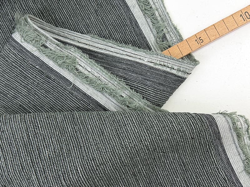 Woven Linen Cotton Crash, feine Streifen Dark Sage