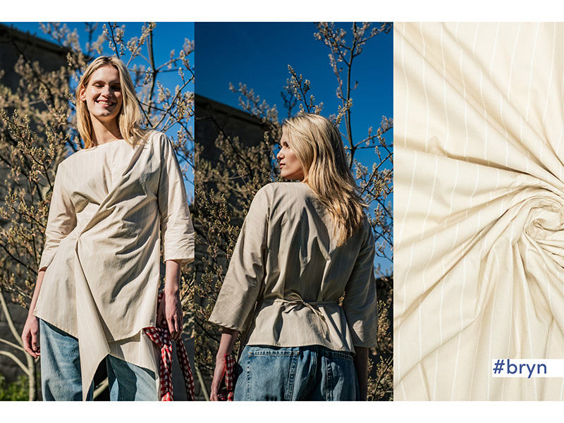 Woven Cotton Poplin Stripes, White Beige, Fibre Mood